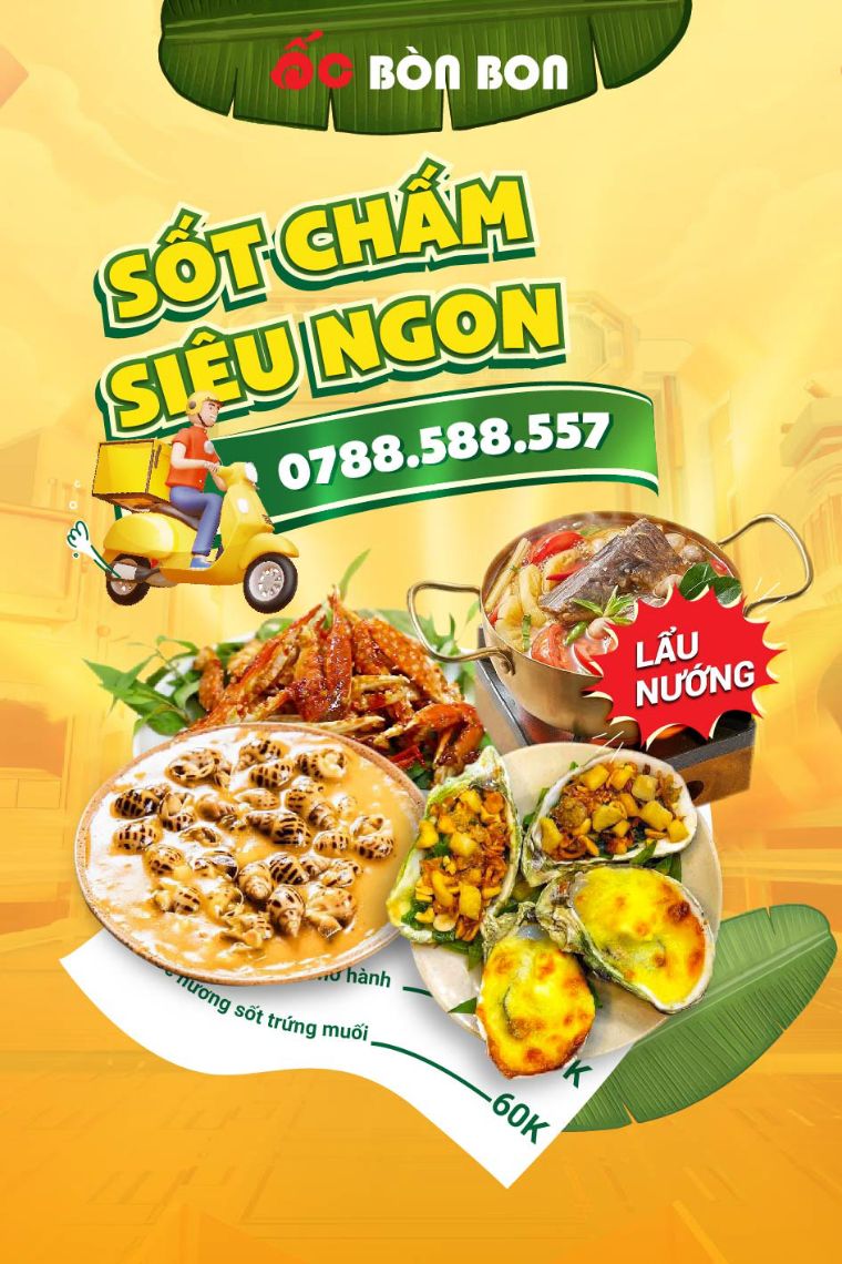 Thiết kế bảng vẫy, standee Ốc Bòn Bon