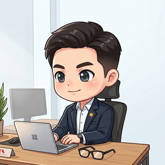 Hình minh hoạ Nhân Kiệt tại bàn làm việc